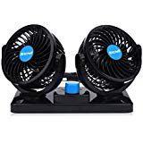 12V Car Fan Dual Heads Cooling Fan Two Speeds Adjustable Auto Fan 360 Degree Manual Rotation Vehicle Fan for Trucks or Car with Cigarette Lighter Plug In