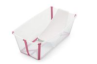Stokke Flexi Bath Portable Baby Bathtub Bundle with Heat-Sensitive Plug and Newborn Baby Bath Support, Transparent Pink