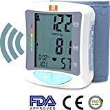 Wrist blood pressure machine FDA approved Large LCD display Fully Digital Voice read out feature Heartbeat detection Two user memory mode 120 readings Portable case large cuff size fits all