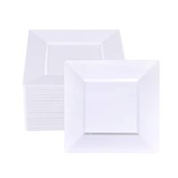 BUCLA 60Pieces White Plastic Plates – 7inch White Square Disposable Plates- Premium Disposable Wedding Party Plastic Dessert/salad Plates