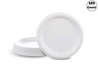 [100 COUNT] White Heavy Duty Disposable Paper Plates 9-Inch by EcoQuality - Perfect for Parties, BBQ, Catering, Office, Event's, Pizza, Restaurants, Recyclable, Compostable, Coated and Microwave Safe
