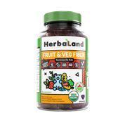 Vegan Fruit, Veg and Fiber Supplement for Kids by Herbaland - Plant-Based Sugar-Free Vitamin Gummies High in Fiber - Fuits and Vegetables Blend - Black Currant Flavor - 60 Gummies