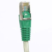 InstallerParts 1 Ft Cat 5E Shielded Crossover Cable Gray Wire/Green Boot - Professional Series - 50 Micron Gold Plated RJ45 Connectors - Ethernet Data Network