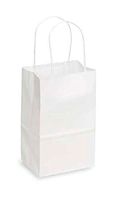 SSWBasics Small Recycled White Kraft Paper Shopping Bags with Handles - Case of 100