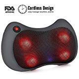 NURSAL Cordless Neck Massager Pillow Shiatsu Deep-Kneading Massage for Shoulder, Waist and Back with Heat, Longer Straps and Rechargeable Battery for Home, Office and Car Use