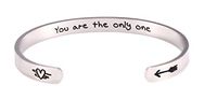 fishhook Personalized Engraved Inspirational Motivational Mantra Quote Arrow Heart Stainless Steel Cuff Bangle Bracelet for Women Girls (Silver, You are The only one)
