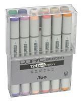 Copic Sketch Marker EX-3 Set: Oval Barrel, Super Brush and Medium Broad Nibs, 12 Assorted Colors (S12EX-3)