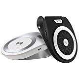 Bluetooth Car Kit HandsFree, Wireless Motion AUTO Power ON Speakerphone Upgraded Speaker Audio Receiver Sun Visor Music Player Adapter Built-in Mic with Car Charger - Black