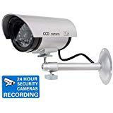 WALI Bullet Dummy Fake Surveillance Security CCTV Dome Camera Indoor Outdoor with Record LED Light + Warning Security Alert Sticker Decals WL-TC-S1