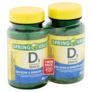 Spring Valley Vitamin D3 2000 IU Twin Pack Dietary Supplement Softgels, 400ct