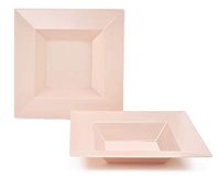 " OCCASIONS" 40 Bowls Pack, Heavyweight Square Disposable Wedding Party Plastic Bowls (12 oz Soup Bowls, Square in Blush/Peach Pink)