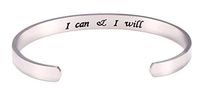 fishhook Engraved Uplifting Inspirational Motivational Mantra Stainless Steel Bangle Magnetic Bracelet Gift for Women Girls (Silver, I can & I Will)