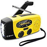 Esky Solar Weather Radios Hand Crank Self Powered Emergency FM/AM/NOAA Radio with LED Flashlight and 1000mAh Yellow