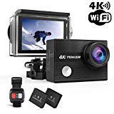 TENKER K1 4K Action Camera , WIFI 12MP Waterproof Sport Camera 170 Degree Wide View Angle 2.4G Remote Control 2 Rechargeable Underwater Cam Batteries and Kit of Accessories (Black)