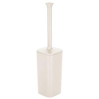 mDesign Modern Square Plastic Toilet Bowl Brush and Holder for Bathroom Storage and Organization, Compact Free-Standing Design, Covered Brush - Sturdy, Deep Cleaning - Cream