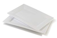 " OCCASIONS" 240 Plates Pack, Heavyweight Disposable Wedding Party Japanese Style/Sushi Plastic Plates 7.5" x 5.5" (Appetizer Plate, Soho in White)