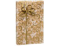 Gold Swirling Stars Kraft Christmas Holiday Gift Wrap Paper - 16 Foot Roll