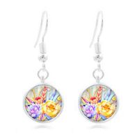 1set Watercolor Flower Tibet Silver Dome Photo 16MM Glass Cabochon Long Earrings Good Jewerly Accessories Women Design Womens Bright Designer Novelty Pendant