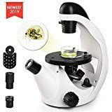 TELMU Inverted Microscope for Live Cell Imaging 40X-320X, Cordless LED Beginner Microscope Kit with Optical Lenses, Phone Adapter & Slides