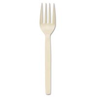 Corn Starch Cutlery, Fork, White, 100/Box