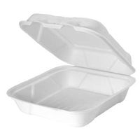 Genpak's HF200 Compostable Take-Out Container | Large White Hinged Container| Annually Renewable and Natural Fiber | Excellent Grease, Oil and Water Resistance | 9" Sustainable Fiber Container | Case of 200 Containers