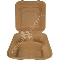 World Centric Compostable 8" X 8" X 8" - 3-Compartment Clamshells (Package of 100)