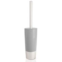 mDesign Decorative Compact Freestanding Plastic Toilet Bowl Brush and Holder for Bathroom Storage and Organization - Metal Handle/Base - Space Saving, Sturdy, Deep Cleaning - Gray/Satin