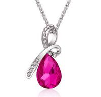Fashion Women Drop Rose Crystal Charm Pendant Chain Necklace Silver Jewelry ~пјЃпјЃ Beautiful Stylish Lovely Cheap Elegant Jewerly Aesthetic Fashionable