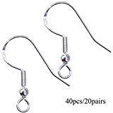 40pcs/20 Pairs 925 Sterling Silver Earring Hooks Fish Hook Earrings French Wire Hooks Jewelry Findings Earring Parts DIY Making