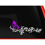 White Flower and Pink Butterfly, beautiful nature Decal Stickers Car Window Truck laptop macbook Vinyl (white and pink, 6" inches)