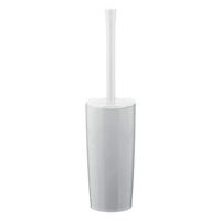 mDesign Slim Compact Plastic Toilet Bowl Brush and Holder for Bathroom Storage - Sturdy, Deep Cleaning - White/Gray
