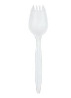 B-Kind Party Pack 100 Count Cutlery Thick Strong and Durable Medium Weight Disposable White Sporks for Camping, Picnics, Parties, and Weddings