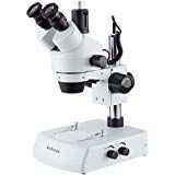 AmScope SM-2TZZ-LED Professional Trinocular Stereo Zoom Microscope, WH10x and WH20x Eyepieces, 3.5X-180X Magnification, 0.7X-4.5X Zoom Objective, Upper and Lower LED Lighting, Pillar Stand, 110V-120V, Includes 0.5X and 2.0X Barlow Lenses