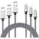 StyleTech Phone Cable Charger 3FT 6FT 10FT [3 Pack] Cord Nylon Braided USB Charging & Syncing Compatible with Phone XS MAX XR X 8 8 Plus 7 7 Plus 6s 6s Plus 6 6 Plus (B.) White - 3FT 6FT 10FT