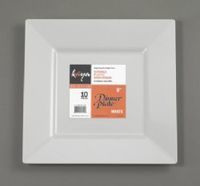 KAYA 'CHINA-LOOK' 8" SQUARE WHITE SALAD PLASTIC PLATES 10 PIECES DISPOSABLE/REUSABLE