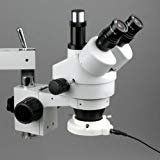 AmScope SM-4TY-LED Professional Trinocular Stereo Zoom Microscope, WH10x Eyepieces, 7X-90X Magnification, 0.7X-4.5X Zoom Objective, Ambient Lighting, Double-Arm Boom Stand, Includes 2.0X Barlow Lens