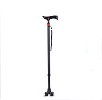 CHERRIESU Elderly Crutches Four Corners Aluminum Alloy T-Shaped Non-Slip Cane Lightweight LED Light with Alarm Function Adjustable Cane for Men and Women