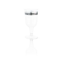 Posh Setting Clear Hard Plastic 6 oz. Wine Goblets (cups) with Royal Silver/Black Design 40 Pack