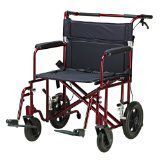 Transport Wheelchair Heavy Duty 300 lb Capacity Color Red. Extra wide 22" seat with quick release fold-down back and removable footrests. 12" rear wheels for a more comfortable ride.