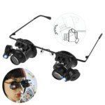 Glasses Type 20X Watch Repair Magnifier with LED Lights and Two CR1620 Batteries (Black)