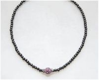 Pink Crystal Ball with Crystal Rondelles Magnetic Therapy Necklace 18"