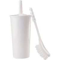WIN-WARE White Plastic Toilet Bowl Scrubber / Brush Set with Holder / Cannister