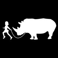 Girl Leading A Rhinoceros Vinyl Decal Sticker | Cars Trucks Vans SUVs Laptops Walls Windows Cups | White | 7 X 2.7 | KCD2147