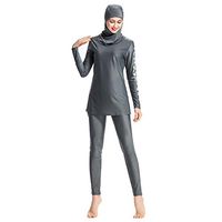 Gojendy Women Solid Color Bathing Suit for Muslim Floral Pattern Decor with Cap Swimsuit (XXXXL, Gray)