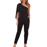 refulgence Women's Elegant One Shoulder Jumpsuits High Waisted Romper with Pocket Long Playsuit(Black,M)