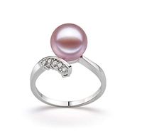 Grace Lavender 9-10mm AAAA Quality Freshwater 14K White Gold Cultured Pearl Ring For Women - Size-6