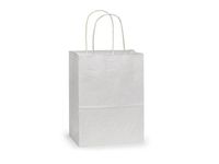 Pack Of 25, Solid Rose White Kraft Paper Bags 5.25 X 3.5 X 8.25" w/Edge Tops & Sturdy Paper Twisted Handles