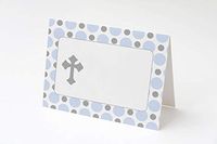40 Blank Cards Placement Food Labels Candy Buffet Gift Favor - Blue Grey Boy Baptism Christening Communion