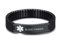 VNOX Black Stainless Steel Medical Aert ID Blood THINNER Watch Band Strentch Bracelet for Women Girl,7"-7.2"