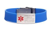 BAIYI Stainless Steel Rubber Medical Alert ID Sports Bracelet for Men and Women Blue (Free Engraving)